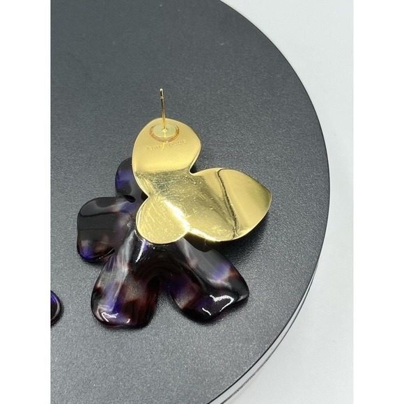 Kate Spade Large Purple Brown Floral PETAL PUSHER Gold Plated Statement Earring - Picture 13 of 15